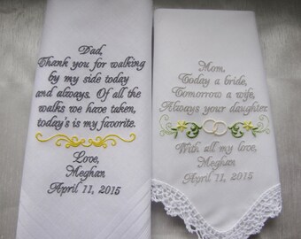 Two Custom Embroidered Parent Gift Handkerchiefs