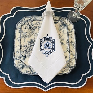 Embroidered 2-Letter Monogram Chinoiserie Linen Napkins