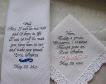 Custom embroidered handkerchiefs from Groom to Parents