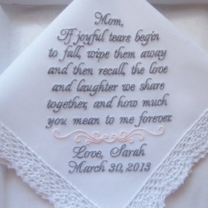 Mother of the Bride Custom Embroidered Wedding Handkerchief Gift image 1