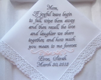 Mother of the Bride Custom Embroidered Wedding Handkerchief Gift