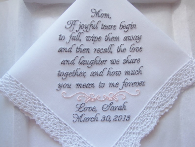 Mother of the Bride Custom Embroidered Wedding Handkerchief Gift image 1