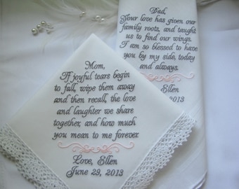 Wedding Handkerchiefs Personalized for Mother and Father of the Bride