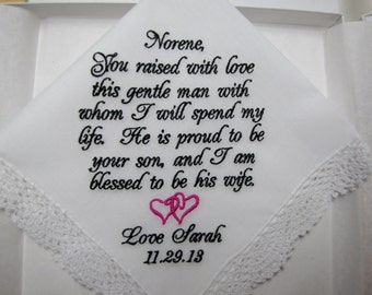 Mother of the Groom Personalized Wedding Handkerchief, Embroidered Handkerchief, Personalized Handkerchief, Parents Wedding Gift, Bridal