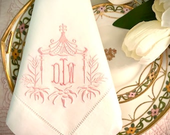 Custom Monogrammed Napkins /Chinoiserie, British Colonial Style Dinner Napkins