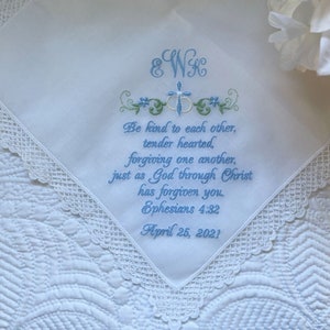Embroidered  Christian Wedding Handkerchief Ephesians 4:32