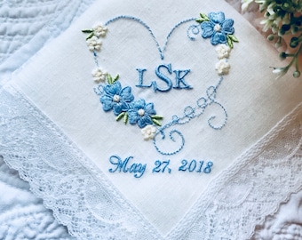 Monogrammed Something Blue Bride Handkerchief-Pure Irish Linen