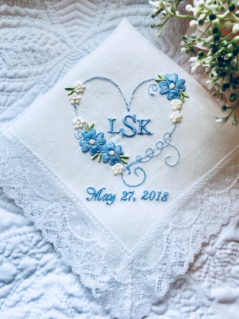 Monogrammed Something Blue Bride Handkerchief-Pure Irish Linen image 1