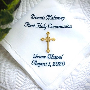 Personalized First Communion Handkerchief Gift- For Boy