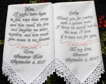 Two Personalized Embroidered Wedding Handkerchiefs