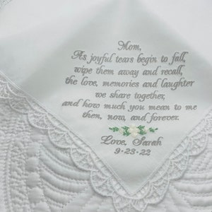 Mother of the Bride Embroidered handkerchief Gift from Bride