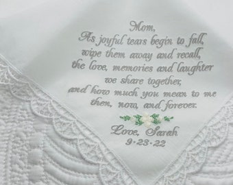 Mother of the Bride Embroidered handkerchief Gift from Bride