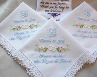 Set of Four Embroidered Wedding Handkerchiefs