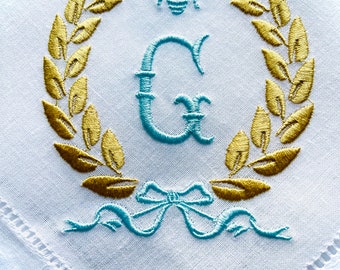 1- Day Ship- Letter G French Bee Monogram Dinner Napkins