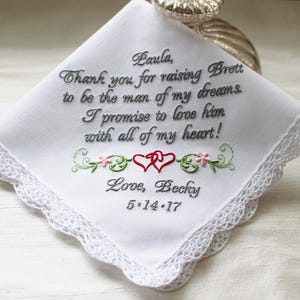 Mother of the Groom Embroidered Wedding Handkerchief Gift From Bride