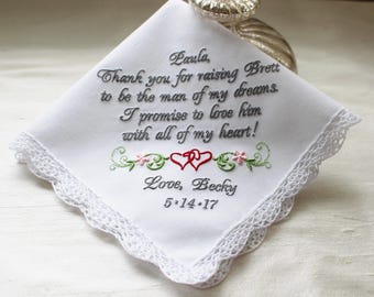 Mother of the Groom Embroidered Wedding Handkerchief Gift From Bride