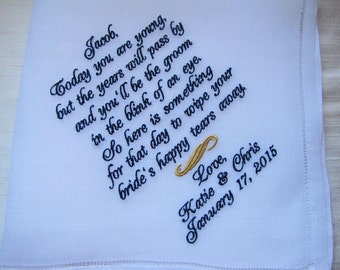 Custom Embroidered Ring Bearer Linen Wedding Handkerchief.