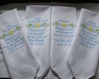 Set of 4 Men's Personalized Wedding Handkerchiefs