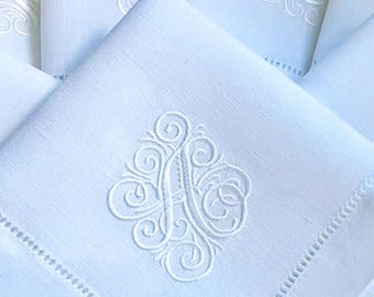 Monogrammed Linen Napkins: Custom Embroidered Wedding Gift, Bridal Serviettes