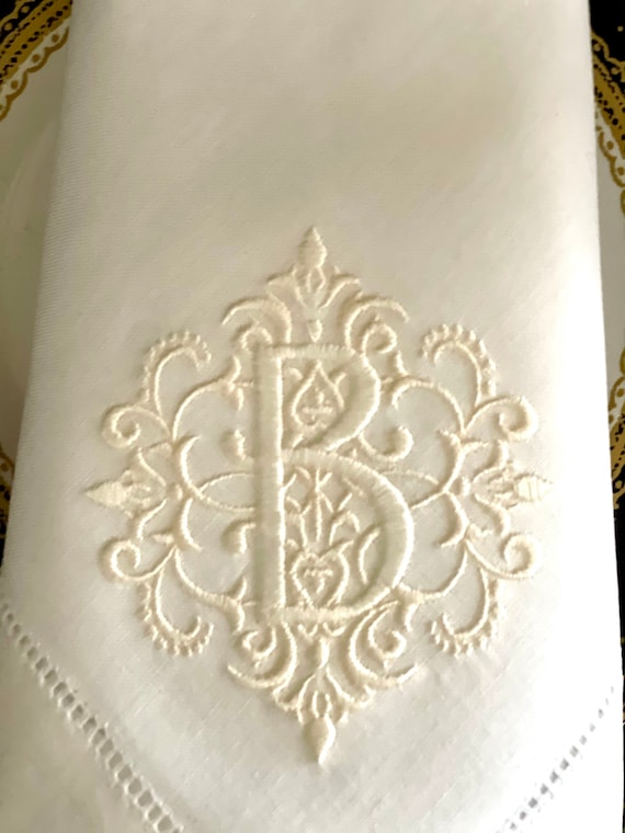 Monogrammed Embroidered Linen Napkins- Set of Four