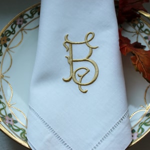 Monogrammed Antique Style Linen Dinner Napkins