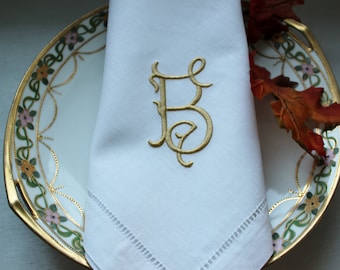 Monogrammed Antique Style Linen Dinner Napkins