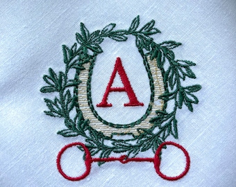 Equestrian Wreath and Bit Linen Christmas Napkins