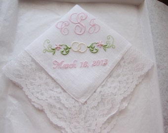 Momgrammed Linen and Lace Wedding Handkerchief