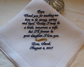 Personalized Father of Bride Linen Wedding Handkerchief