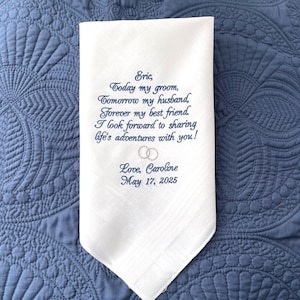 Custom Embroidered Groom Handkerchief Gift from Bride