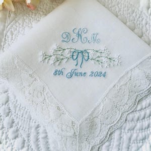 Irish Linen Something Blue Bridal Wedding Handkerchief