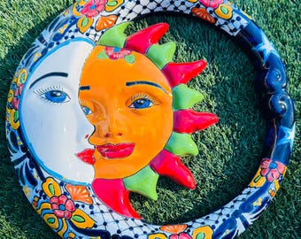 Handmade Talavera Eclipse Sun | Mexican Ceramic Wall Art | 4 Sizes Sun & Moon Decor