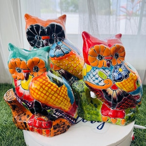 Talavera Owl on Tree Trunk – Handcrafted Mexican Pottery