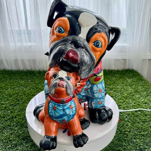 Bulldog w/Puppy Dog Mexican Talavera Home Decor