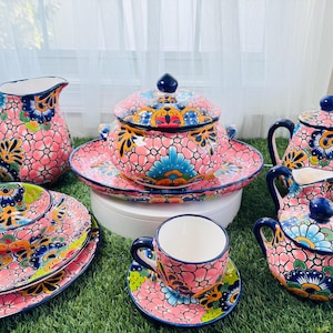 Mexican Talavera Dishes Set Pink