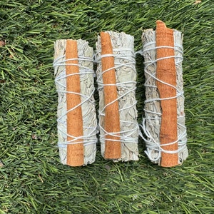 ORGANIC White Sage with Cinnamon, Wholesale FREE SHIPPING, White Sage with Cinnamon, Smudge Sticks, Hand Wrapped Thick Bundles