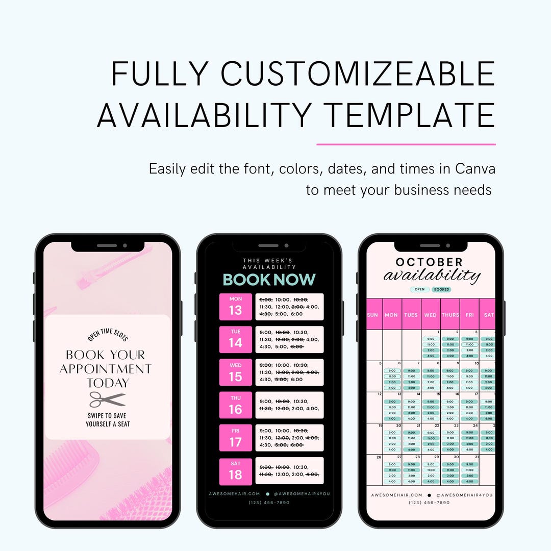 Weekly Availability Calendar Template: Customizable Appointments (PDF ...