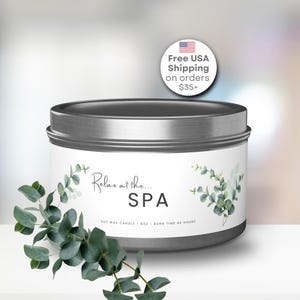SPA • Eucalyptus Scented Candle | Silver Travel Tin | Coconut Soy Wax | Travel Candle | Vacation Candle | 4oz Candle | 8oz Candle
