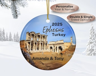 Ephesus Turkey Personalized Christmas Ornament • Souvenir Gift featuring Historic Ephesus Archaeological Site | Unique Custom Name Gifts