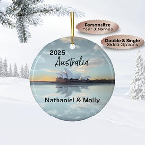 Australia Sydney Opera House Christmas Ornament: Personalized Australia Travel Keepsake, Custom Name Gifts