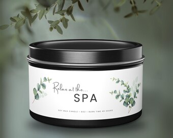 Eucalyptus Scented Coconut Soy Wax Candles: Self Care Stocking Stuffers | 4oz or 8oz Travel Tins | Thoughtful Relaxation Spa Gifts for Women