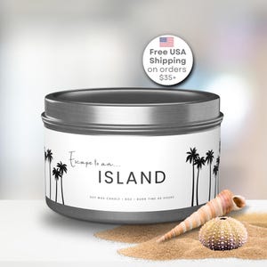 ISLAND • Mango Coconut Candle Metal Tin Coconut Soy Wax Scented Candle 4oz Travel Tin Minimalist Candle 8oz Tin Can Candle Vacation Roadtrip
