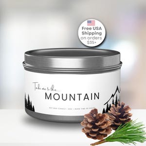 MOUNTAIN • Evergreen Scented Candle | Silver Travel Tin | Coconut Soy Wax | Travel Candle | Vacation Candle | 4oz Candle | 8oz Candle