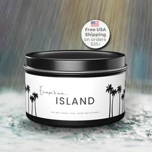 ISLAND • Mango Coconut Scented Candle | Black Travel Tin | Coconut Soy Wax | Travel Candle | Vacation Candle | 4oz Candle | 8oz Candle