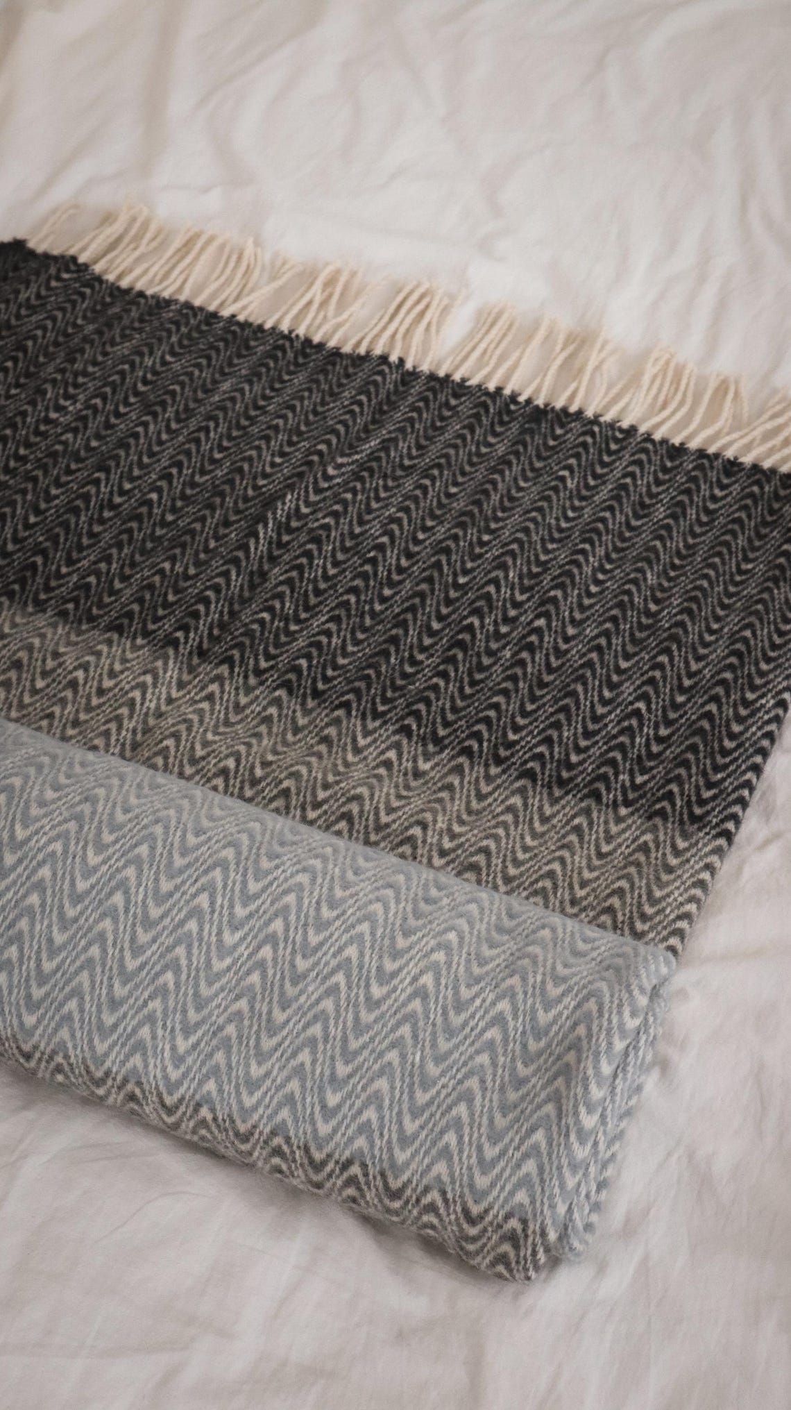 Image showcasing Luxury Wool Blend Throw Blanket - Geometric Pattern Bed Throw, Gray ...