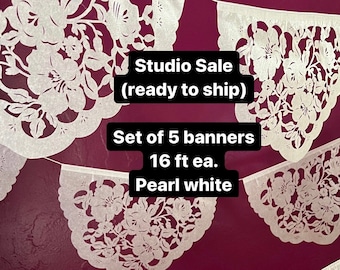 SALE Ready to Ship - Debussy banners - set of 5 - pearl white