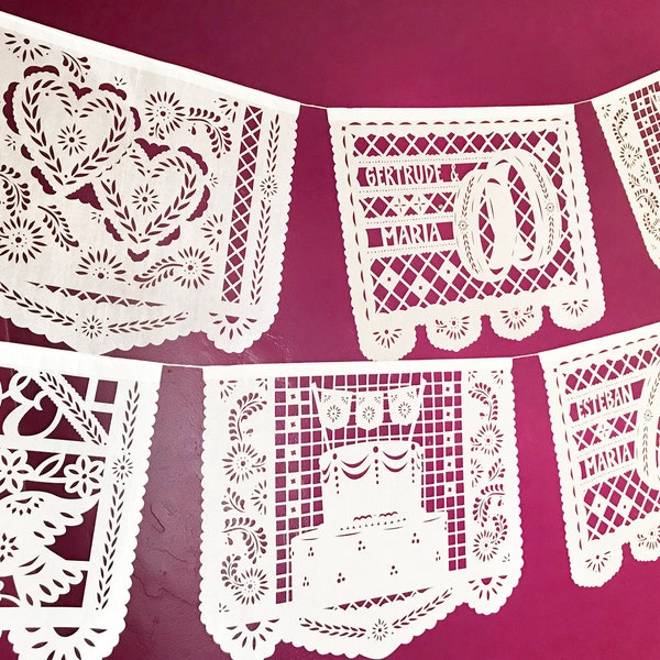 NEW CLASSICS variety wedding papel picado banners - personalized, custom color - 4 designs