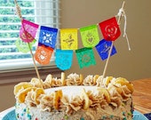 Fiesta cake topper - mini papel picado garland - Ready to ship