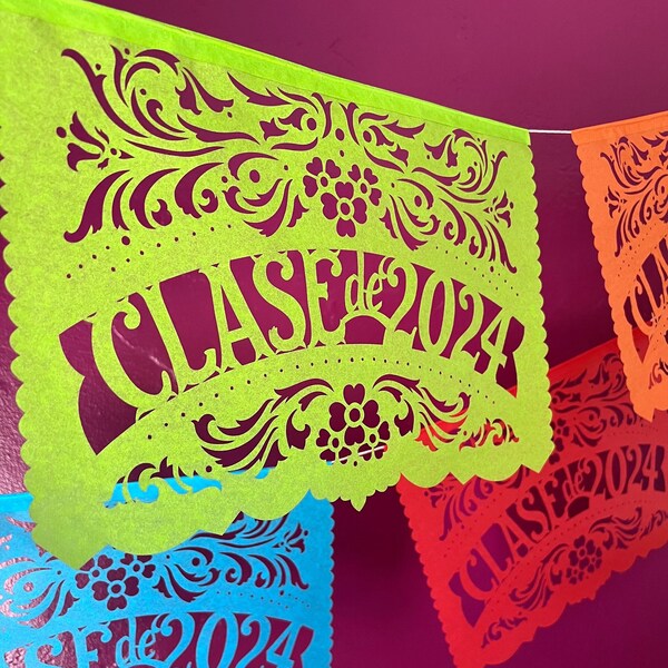 CLASE DE 2024 papel picado banners - order in your school colors - Graduation party decorations