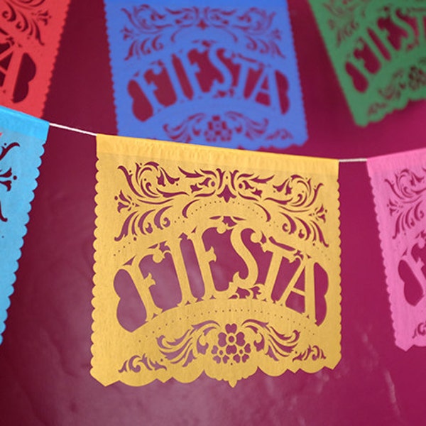 FIESTA - custom color papel picado banner - Cinco de Mayo, party decoration
